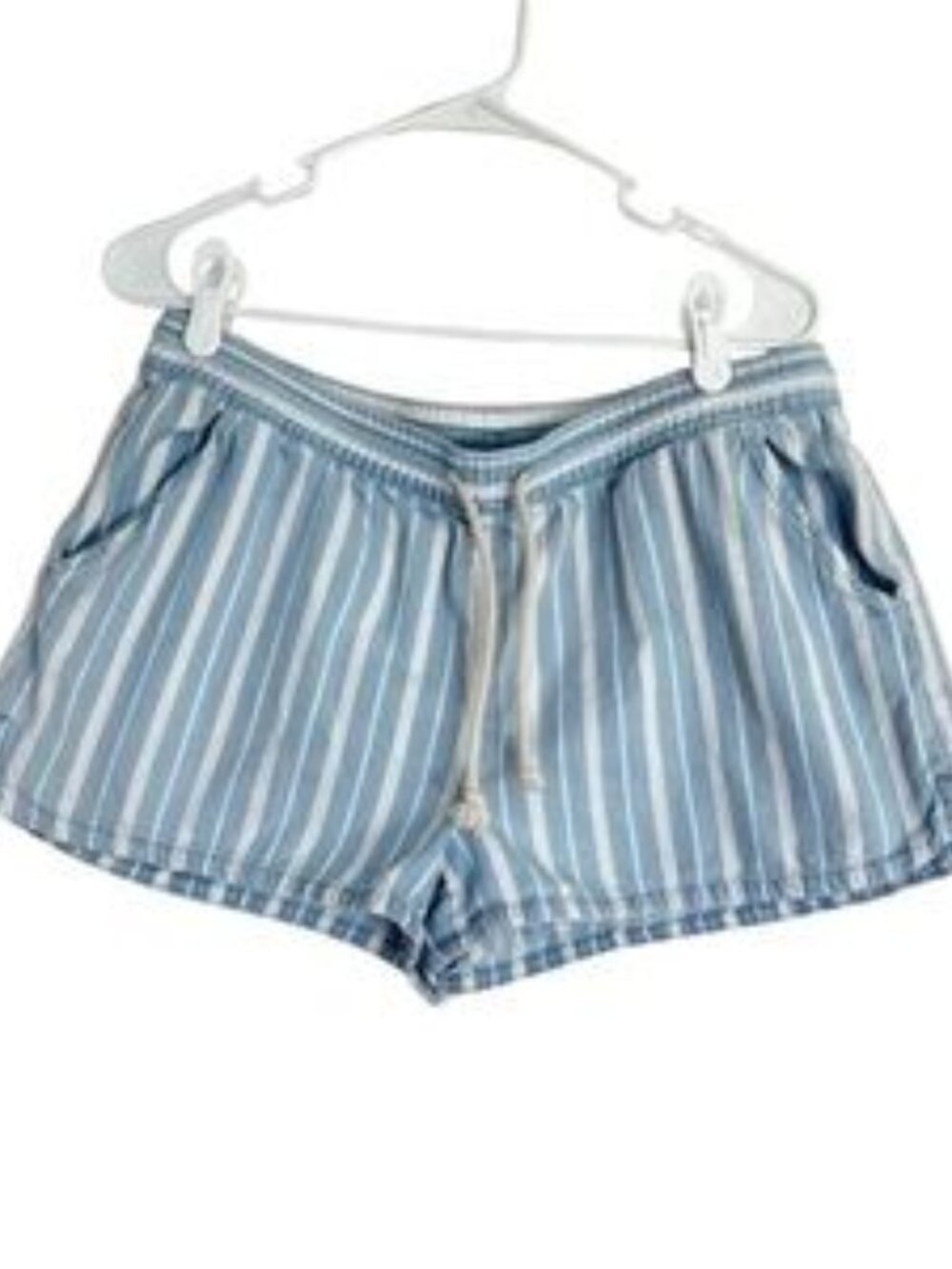 Blue and White Athletic Shorts with Nautical Stripes